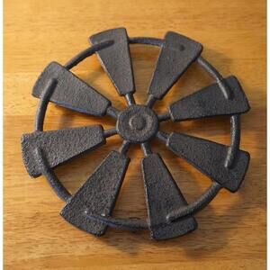 Cast Iron Rustic Country Primitive Amish Windmill Trivet Farm Kitchen Home Decor